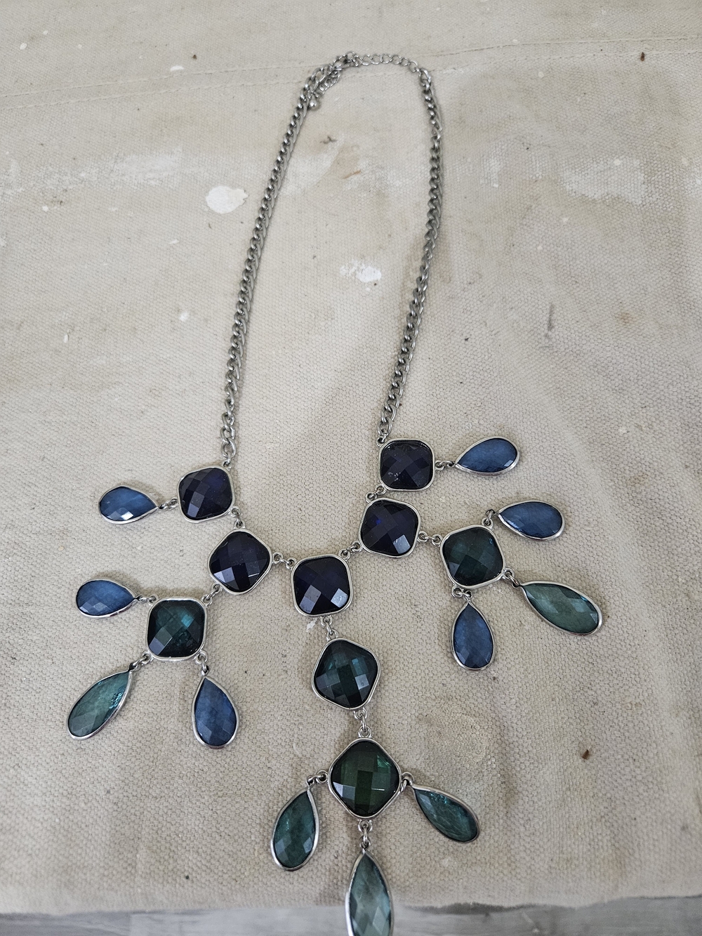 Statement Blue-Green Faceted Bib Necklace - Unknown Brand